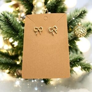 2 LEFT! Gold Plated Textured Holiday Festive Bow Stud Earrings